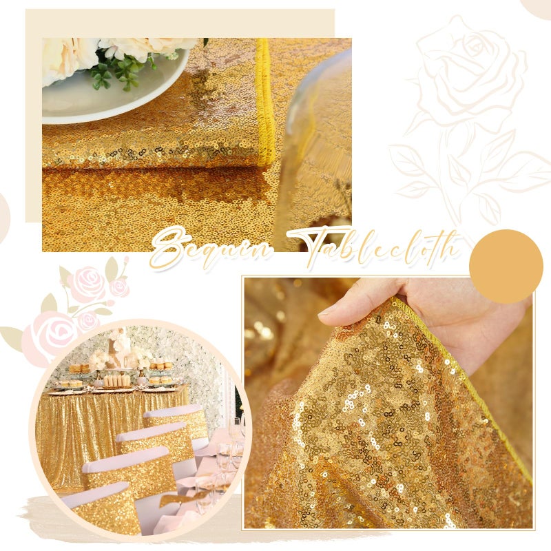 SoarDream Gold Sequin Tablecloth 60x102 inch Sparkly Rectangle Glitter Table Linen Wedding Sequin Tablecloths Party Banquet Decorations - Image 3
